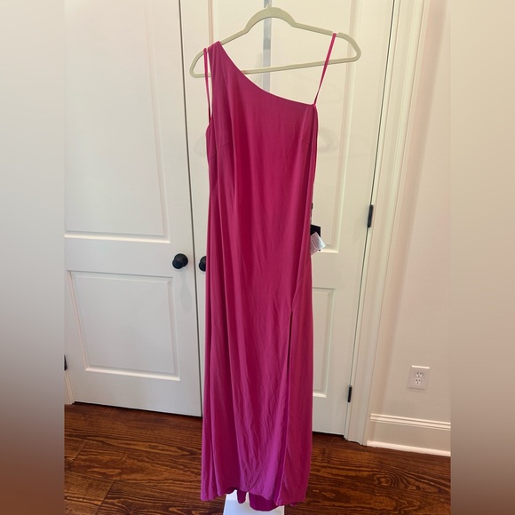 NWT Mac Duggal Sz 8 Candy Pink Jersey One Shoulder Draped Back Gown 26512 - Picture 4 of 8